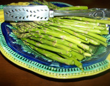 Majolica Asparagus Serving Dish with Silver tongs