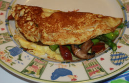 Freshly coooked ASparagus mushroom and chorrizo omelette