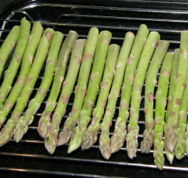 Raw asparagus ready to grill
