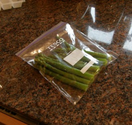 The process of Freezing Asparagus - bagged up ready to freeze