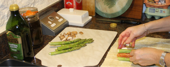 Making Salmon and Asparagus in Filo Pastry